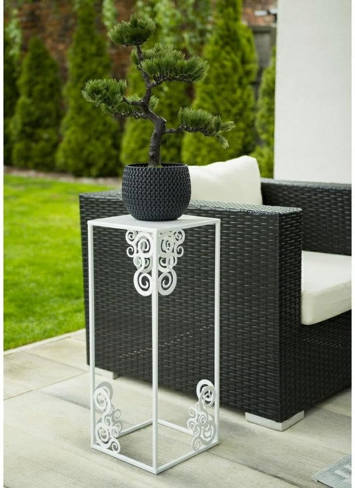Blumenständer Metall 80 x 24 cm - Solider Blumenhocker mit Ornamenten - Weiss Pflanzenständer für di