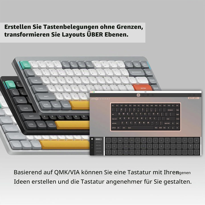 nuphy Air75 V2 Kabellose mechanische Tastatur, 84 Tasten RGB Hot-Swap Tastatur, unterstützt Bluetoot