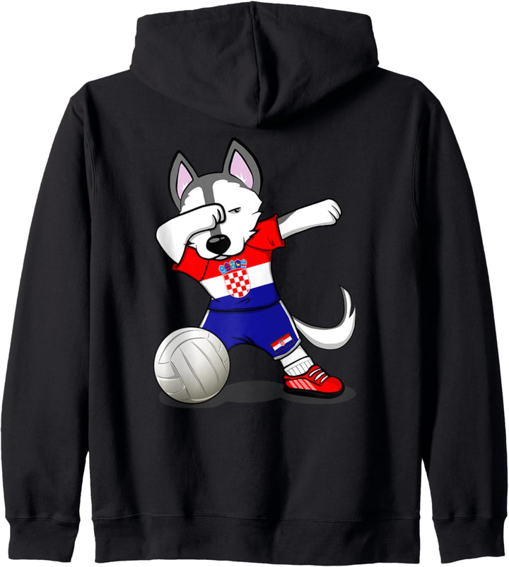 Dabbing Husky Kroatien Volleyball Fans Trikot Kroatische Flagge Kapuzenjacke