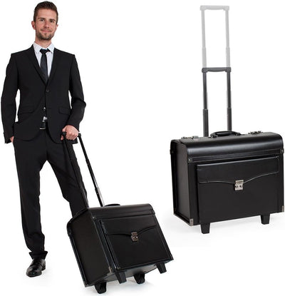 tectake® Pilotenkoffer Aktenkoffer Businesskoffer Reisekoffer Trolley mit Rollen schwarz