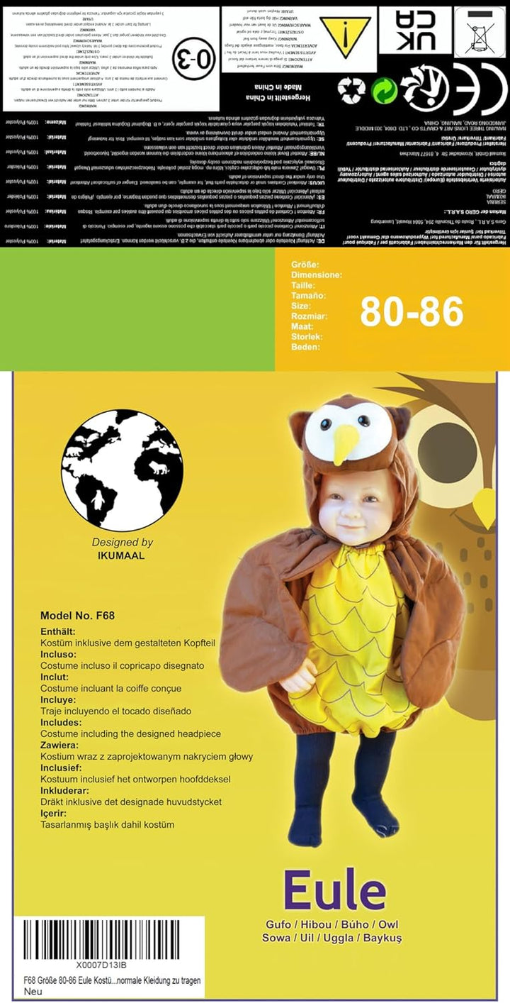 Eulen-Kostüm, F68 74-134, Baby Babies Klein-Kind Kinder-, Eule Uhu Vogel Wald-Tier Kostüm-e Fasching