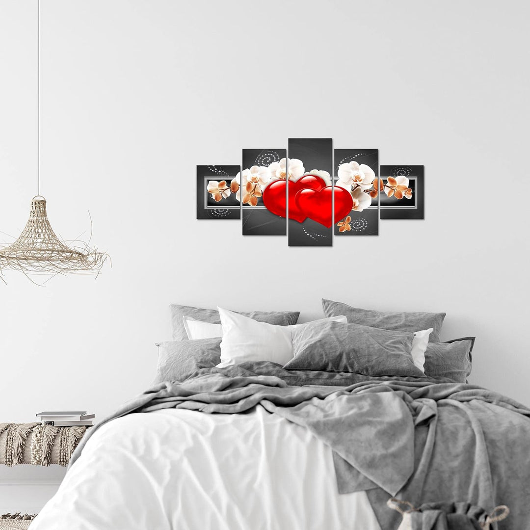 Runa Art Wandbilder Blumen Orchidee 5 Teilig Bild auf Vlies Leinwand Deko Wohnzimmer Herz Schwarz Gr
