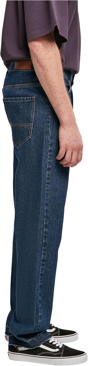 Urban Classics Herren Open Edge Loose Fit Jeans Hose, Mid Indigo Washed