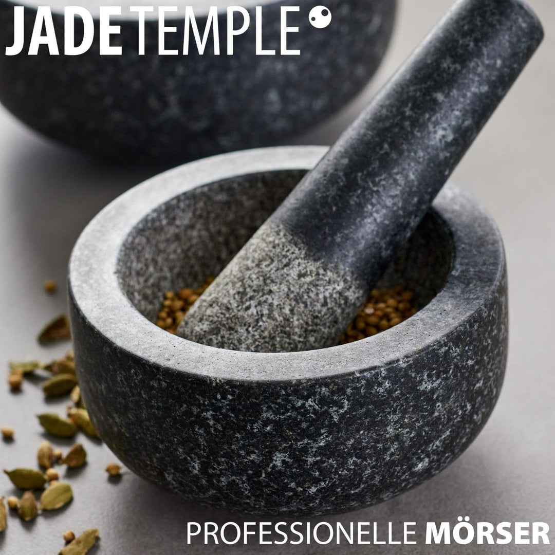 JADE TEMPLE 17036 Steinmörser mit Stössel im Set, effektives und einfaches mörsern, aus massivem Gra