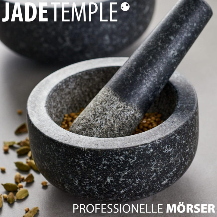 JADE TEMPLE 17036 Steinmörser mit Stössel im Set, effektives und einfaches mörsern, aus massivem Gra