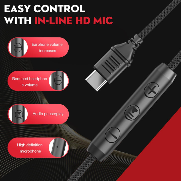 USB-C Kopfhörer mit Mikrofon und Lautstärkeregler, Over Ear Stereo Headsets für iPhone 15, 16 Pro, k