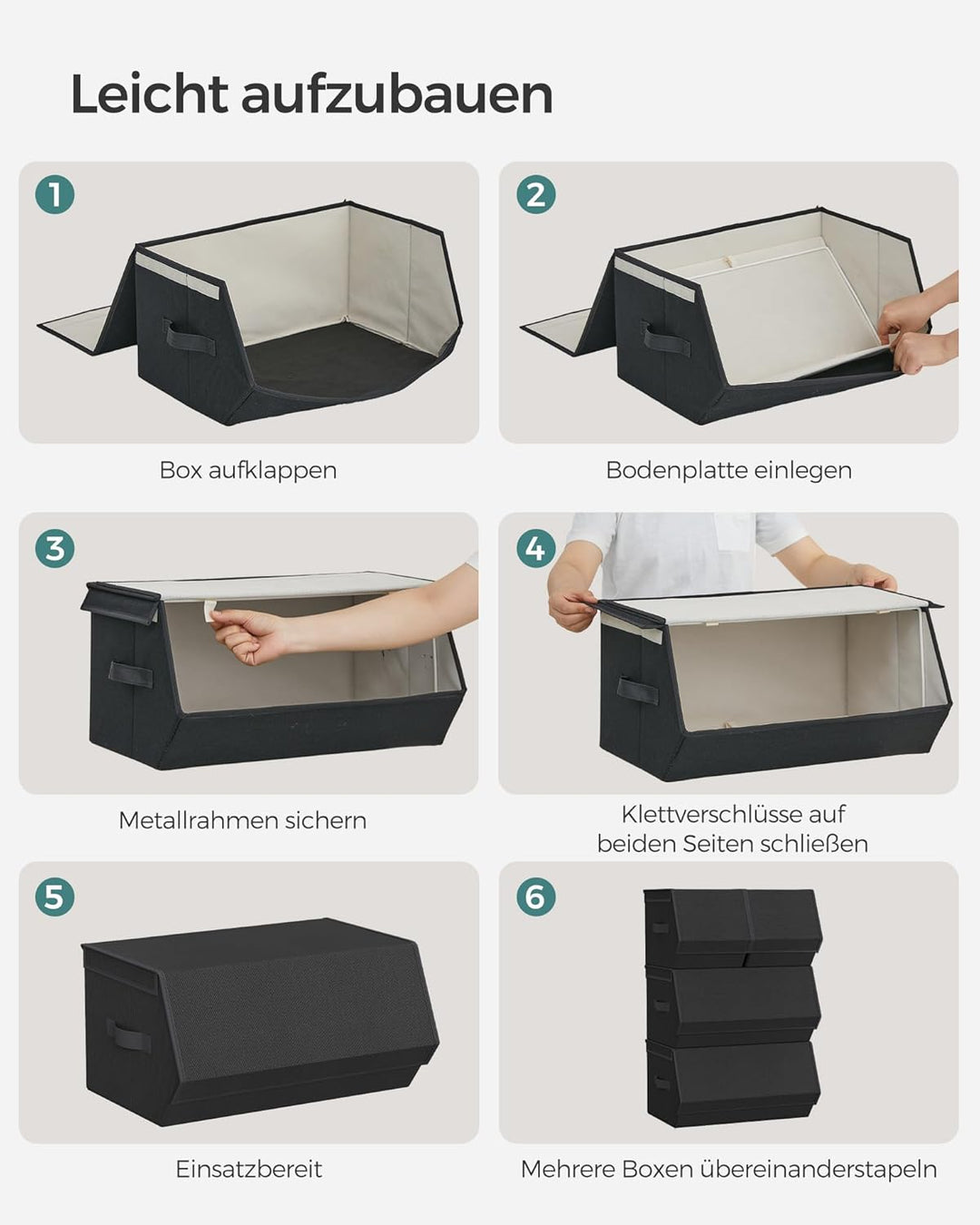 SONGMICS Aufbewahrungsbox mit Deckel, 4er Set Kleiderschrank-Organizer, stapelbar, Faltbox mit Magne