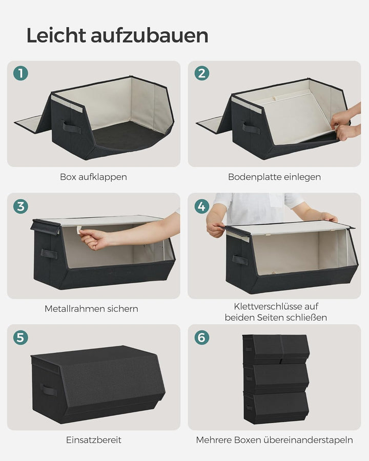 SONGMICS Aufbewahrungsbox mit Deckel, 4er Set Kleiderschrank-Organizer, stapelbar, Faltbox mit Magne