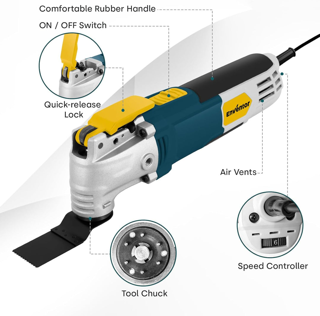 ENVENTOR Oszillationswerkzeug, 300W Multifunktionswerkzeug mit 28 Zubehör, 6 Variable Geschwindigkei
