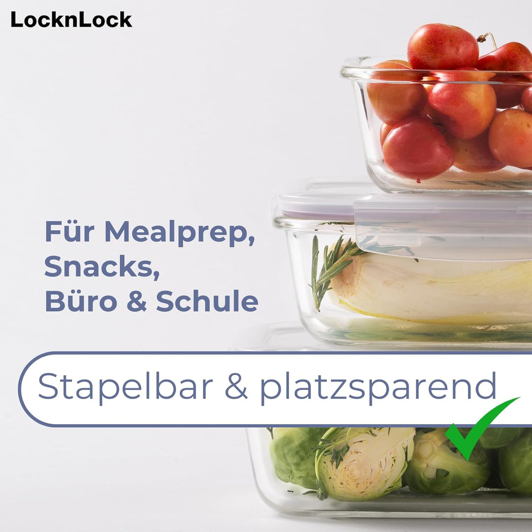 LocknLock OVEN GLASS Frischhaltedosen Glas mit Deckel | 3,6 L | 345 x 236 x 88 mm | Kühlschrank, Gef