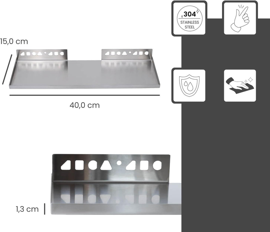 Dalsys Befliesbare Duschablage Ecke 400mm x 150mm Silber Ablage zum Einfliesen, Edelstahl korrosions