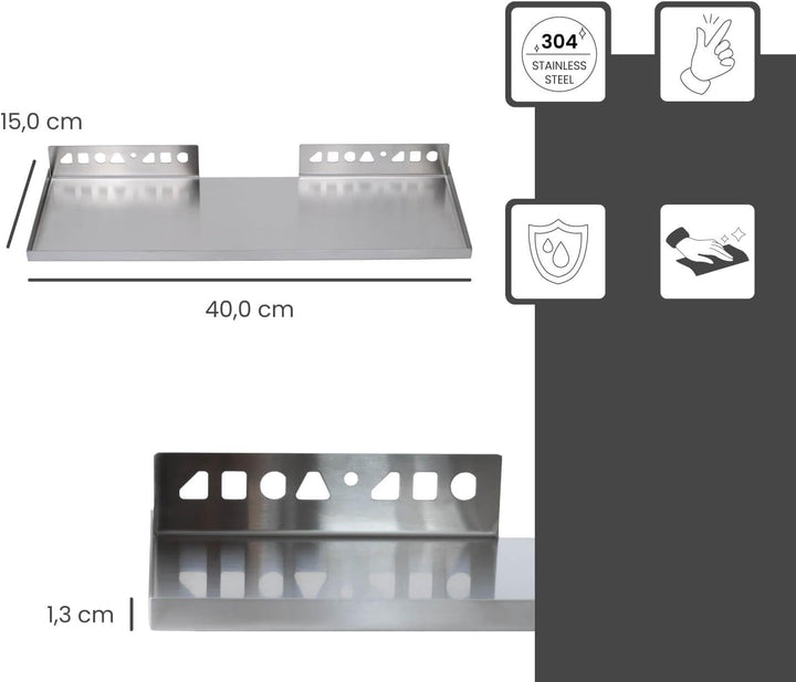Dalsys Befliesbare Duschablage Ecke 400mm x 150mm Silber Ablage zum Einfliesen, Edelstahl korrosions