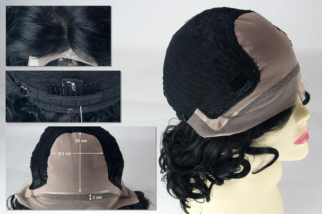 WIG ME UP - MLU16-MF-1 Perücke Damenperücke Lace-Front Teil-Mono Wild Gelockt Locken Schwarz