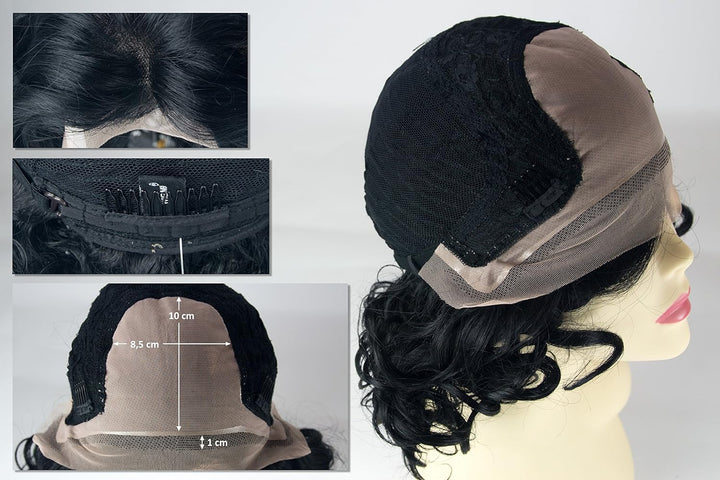 WIG ME UP - MLU16-MF-1 Perücke Damenperücke Lace-Front Teil-Mono Wild Gelockt Locken Schwarz