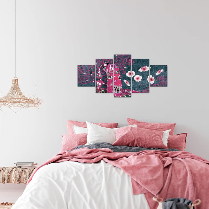 Runa Art Wandbilder Gustav Klimt der Kuss 5 Teilig Bild auf Vlies Leinwand Deko Wohnzimmer Collage P