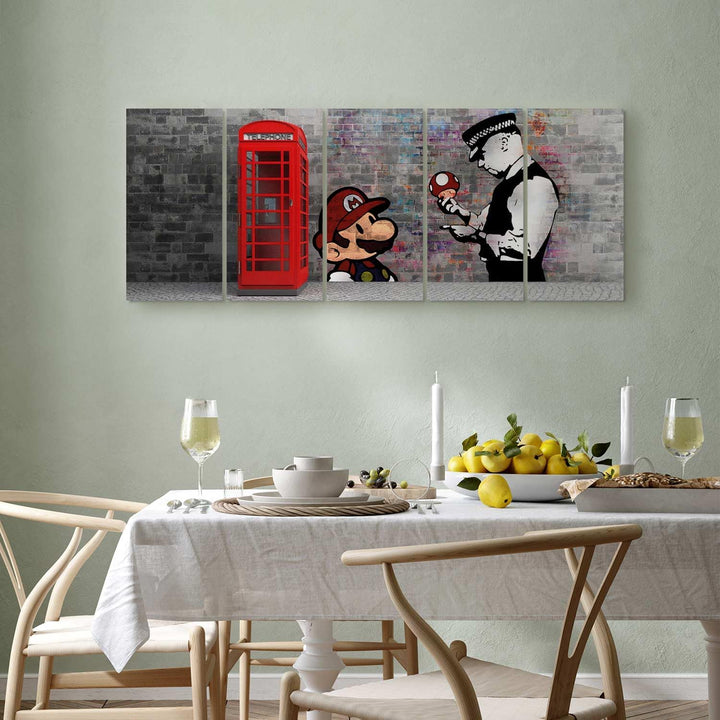 murando - Bilder Banksy Mario 200x80 cm Vlies Leinwandbild 5 tlg Kunstdruck modern Wandbilder XXL Wa