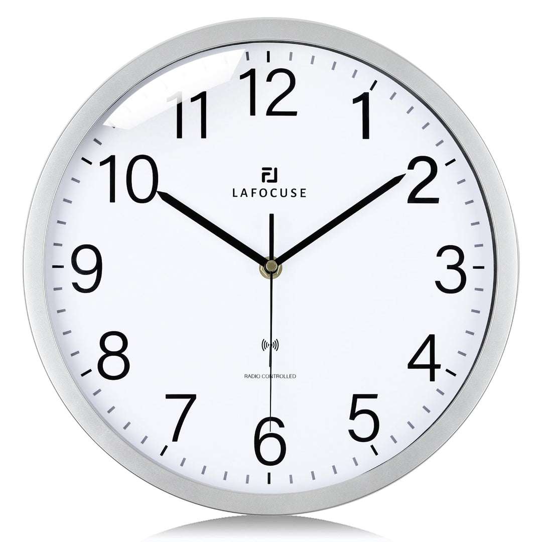 Lafocuse 30cm Wanduhr Funk Ohne Tickgeräusche Modern, Hohe Genauigkeit Funkuhr Einfach zu Lesen, Sil