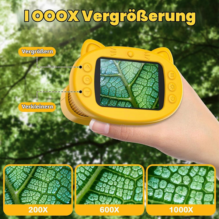 Handmikroskop für Kinder, 1000X Zoom Digitales USB-Mikroskope mit 2,4-Zoll-IPS-Bildschirm, Tragbare