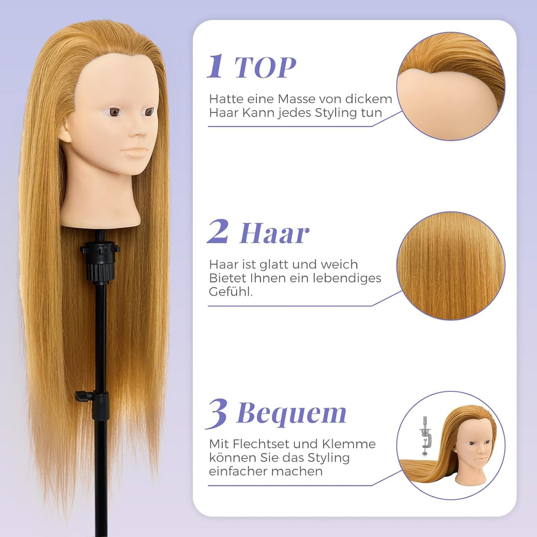 Neverland 26 inch Frisierkopf Friseur mit Ständer 60% Echthaar Haar Schminkkopf Übungskopf Friseur T