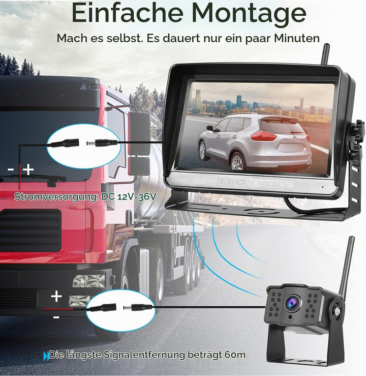 Hodozzy Kabellos Rückfahrkamera Set DVR, 7-Zoll-Color-LCD-Monitor, Wireless Backup Auto Kamera Video