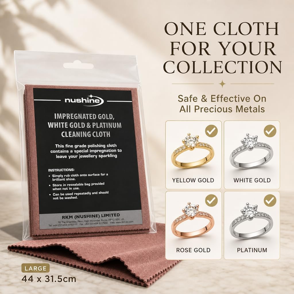 Nushine Gold, White Gold & Platinum Cleaning Cloth- Imprägniertes Putztuch für Gelbgold, Weissgold &