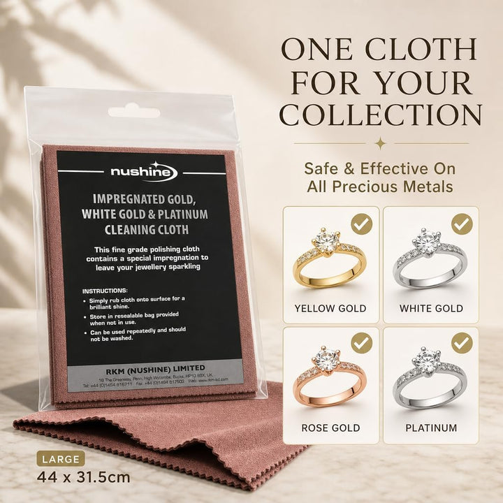 Nushine Gold, White Gold & Platinum Cleaning Cloth- Imprägniertes Putztuch für Gelbgold, Weissgold &