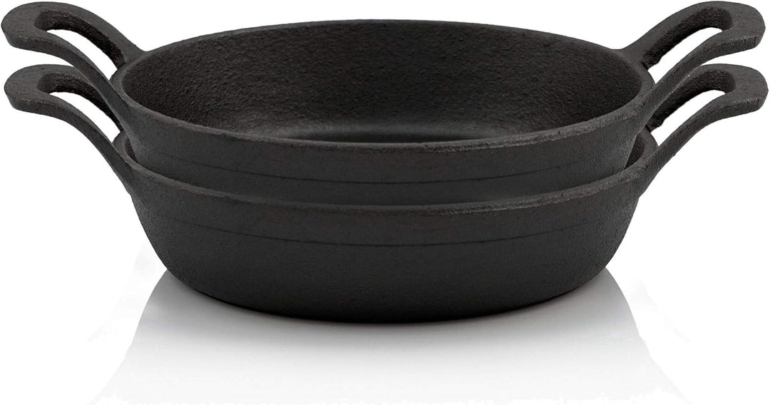 BBQ-Toro Gusseisen Servierpfännchen Set, 2 Stück | Ø 16 cm - rund | Grillpfannen Pfännchen, Gusspfan