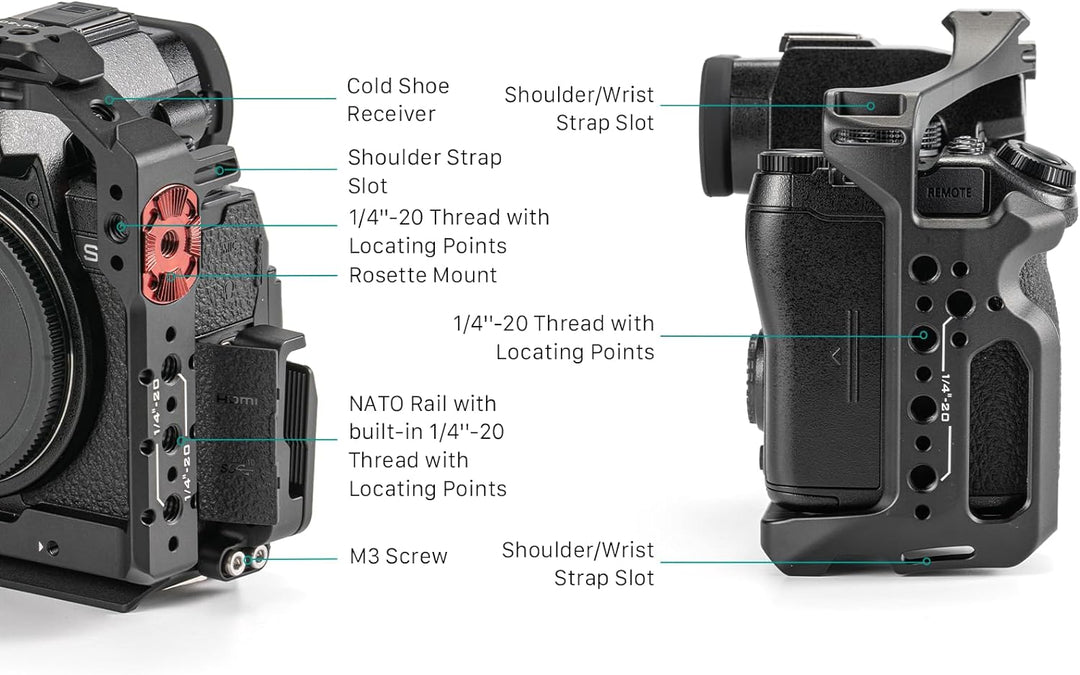 Tilta Full Camera Cage Kompatibel mit Lumix S5 II/S5 IIX/G9 II mit HDMI USB-C Kabelklemme - Schwarz