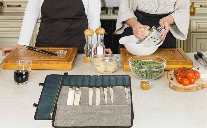 Professionelle Kochmessertasche mit schnittfestem Material, strapazierfähigem, gewachstem 16-Unzen-S
