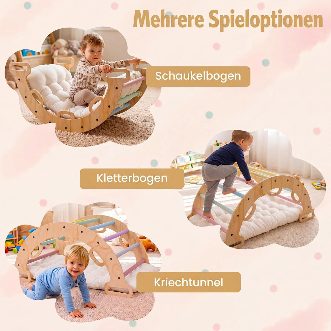 COSTWAY Kletterbogen Holz mit Kissen, Montessori Kletterwippe, Kletterdreieck zum Wippen, Klettern u