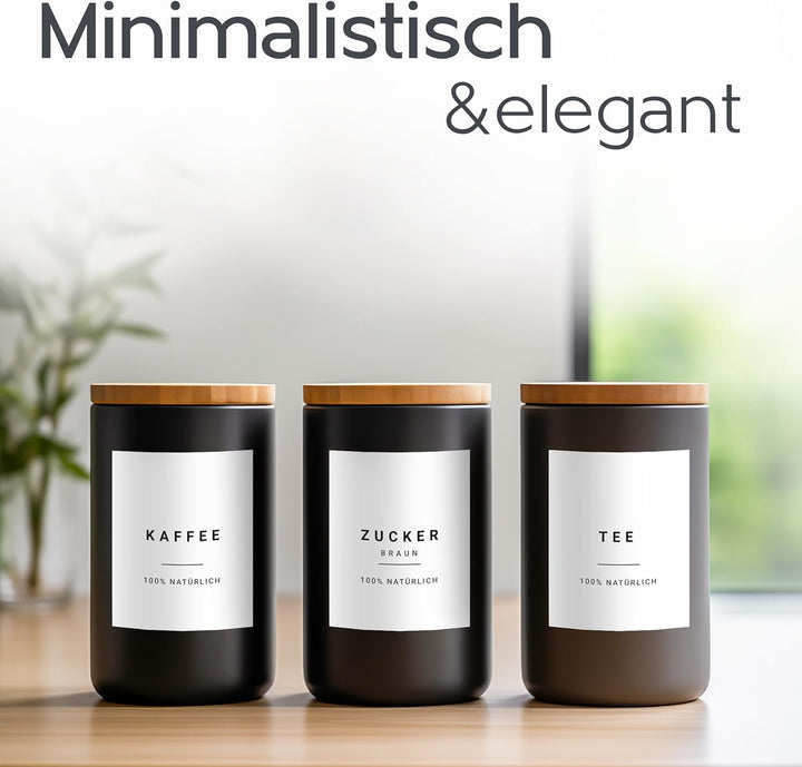 Vorratsetiketten - Küchen XXL Set Schwarz - selbstklebend (288 Stück) - Aufkleber rund minimalistisc