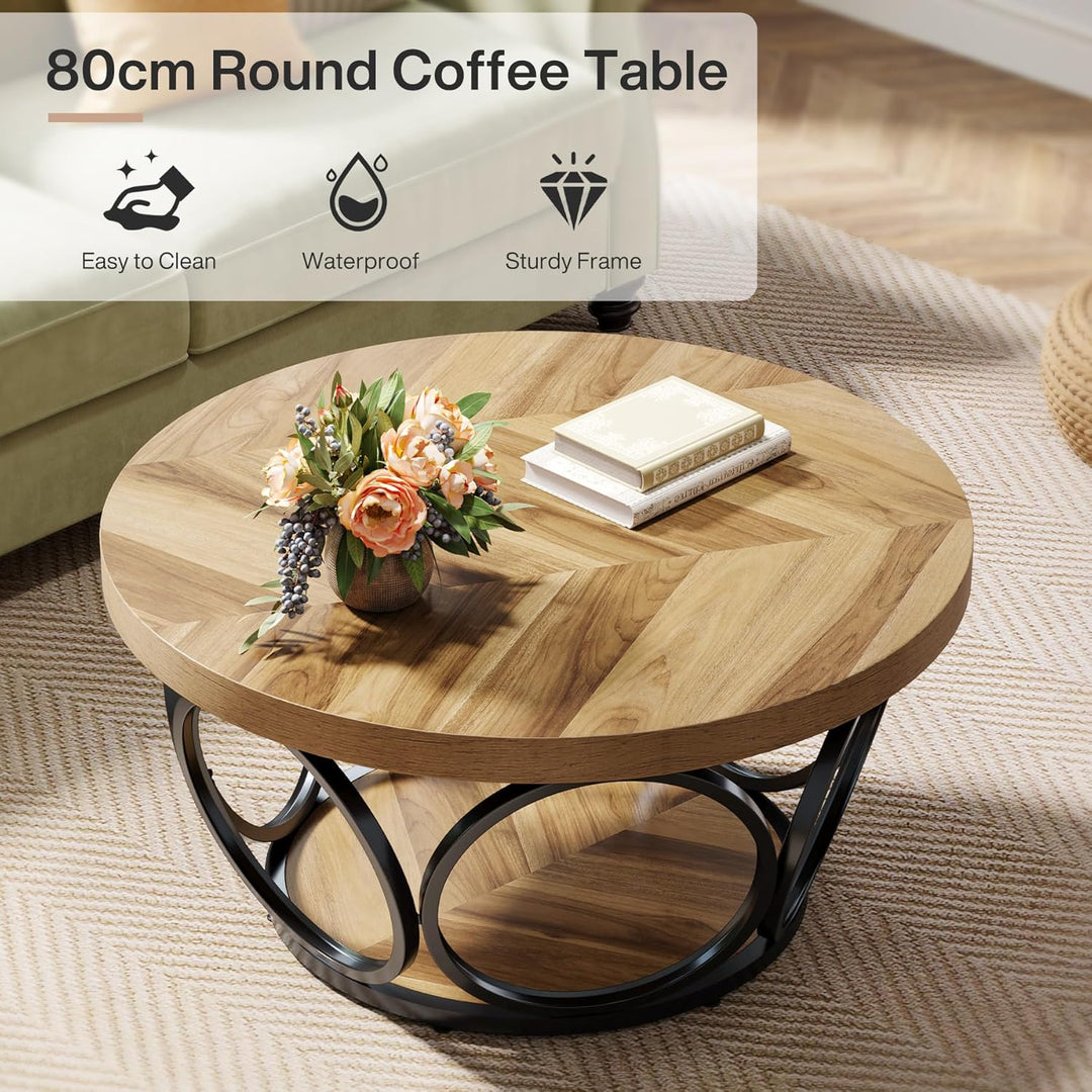 Tribesigns Runder Couchtisch, 80 cm Holztisch mit 2-Ebenen Lagerung, Bauernhaus Grosse Runde wohnzim