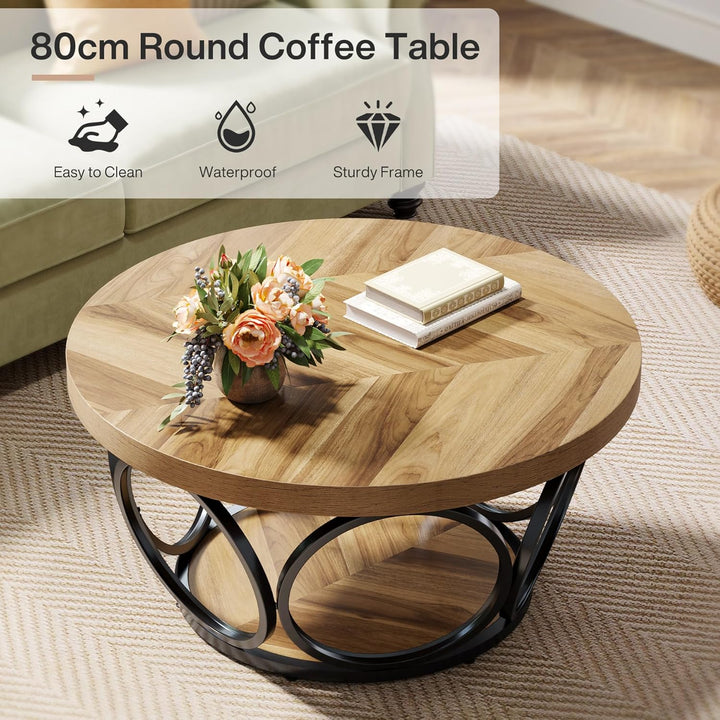 Tribesigns Runder Couchtisch, 80 cm Holztisch mit 2-Ebenen Lagerung, Bauernhaus Grosse Runde wohnzim