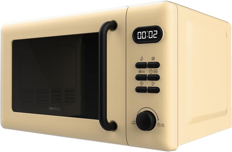 Cecotec Digitale Mikrowelle mit Grill 20L Proclean 5110 Gelb. 700W in 6 Stufen und 800W Grill, Aufta