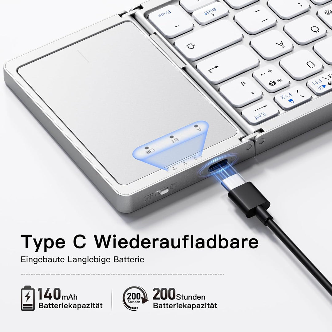 Vobafe Bluetooth Faltbare Tastatur mit Touchpad Kabellose Klappbare, Tragbare Mini Tastatur mit 3 Bl