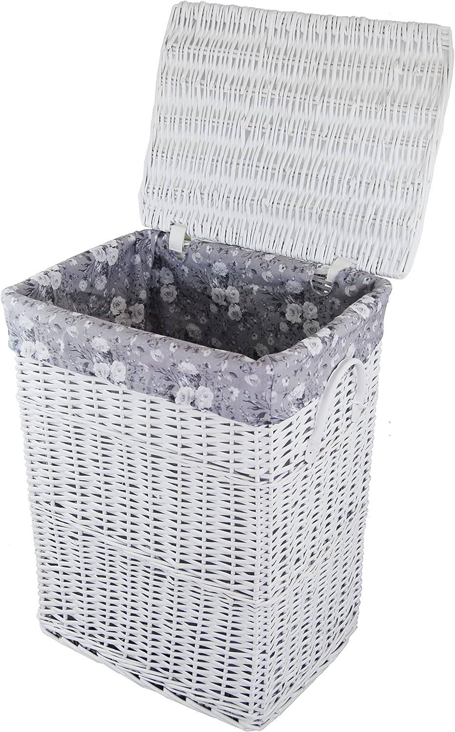 Wäschekorb Wäschetruhe Weide weiss Blumenmuster grau 48x36 H.62