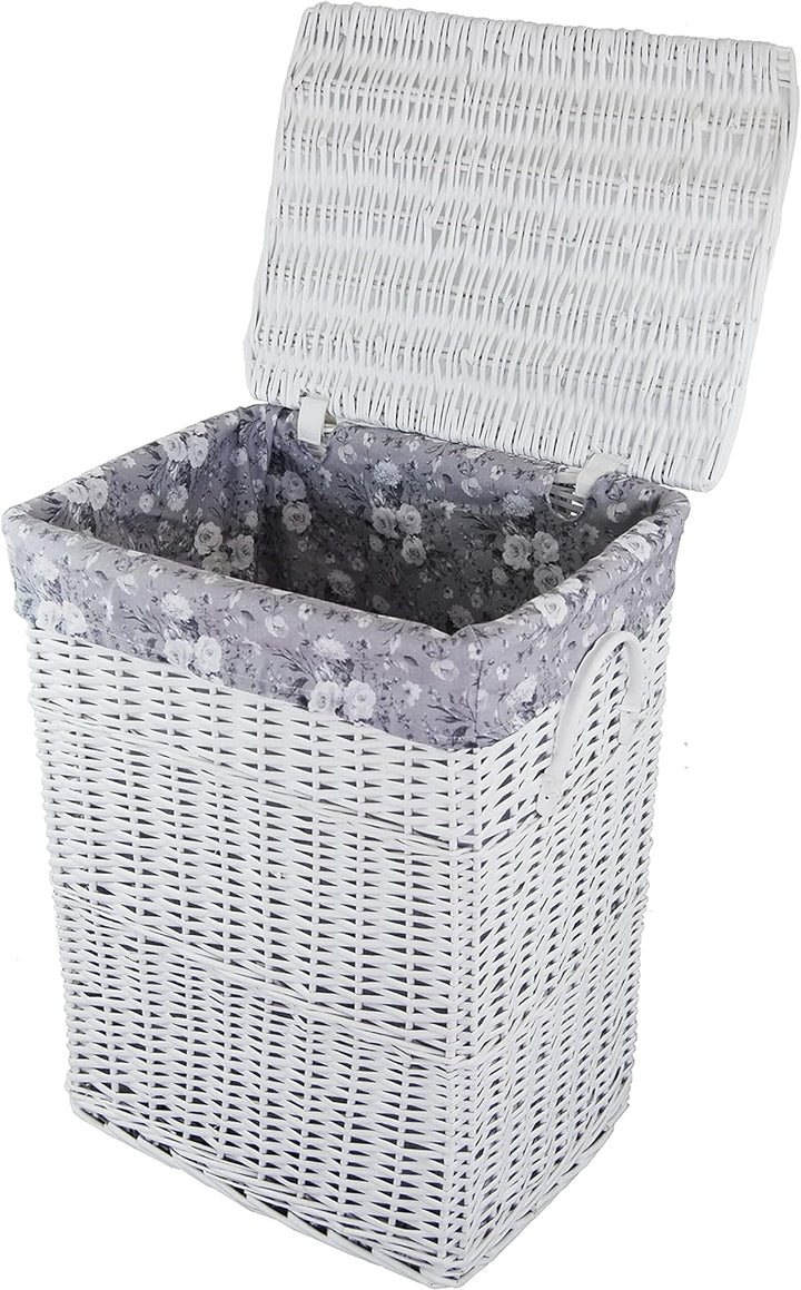 Wäschekorb Wäschetruhe Weide weiss Blumenmuster grau 48x36 H.62
