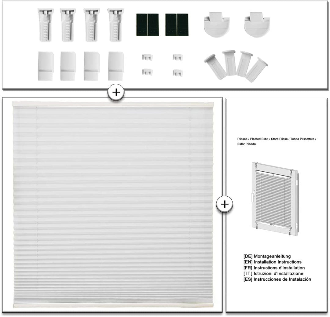 OUBO Plissee Klemmfix ohne Bohren Aluminium-Schienen, Weiss 35 x 150cm(BxH), lichtdurchlässig & Blic