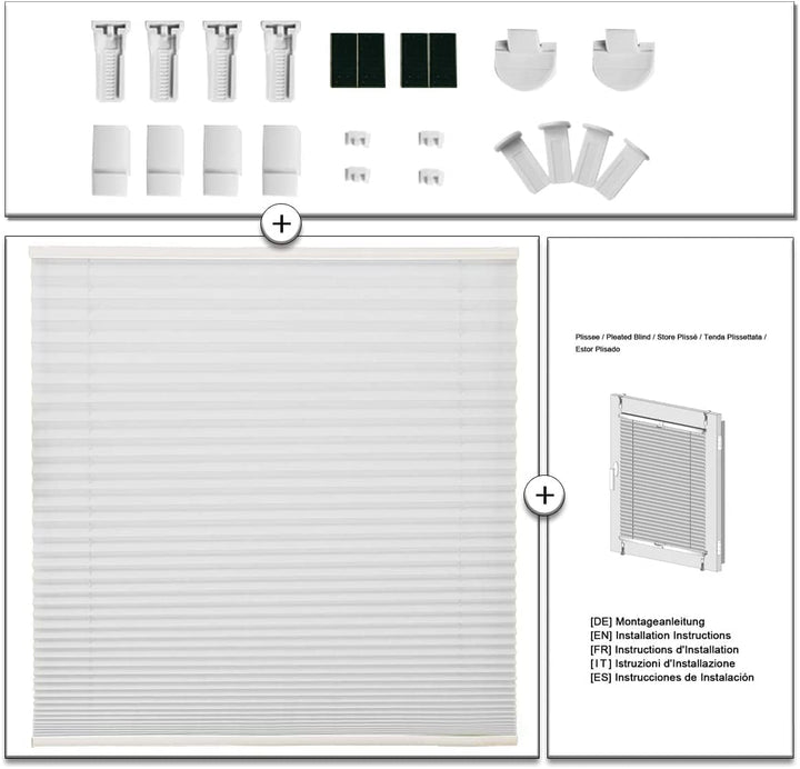 OUBO Plissee Klemmfix ohne Bohren Aluminium-Schienen, Weiss 35 x 150cm(BxH), lichtdurchlässig & Blic
