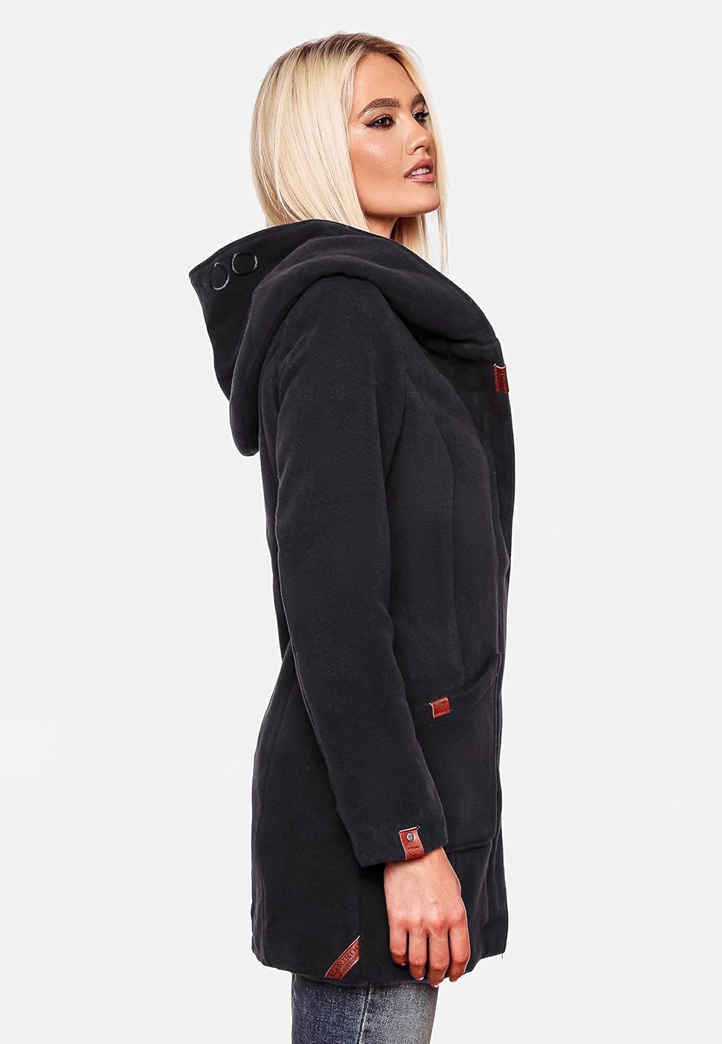 MARIKOO Damen Mantel in Wollmantel-Optik warmer Trenchcoat mit Kapuze Maikoo XS-5XL XL Dark Navy, XL