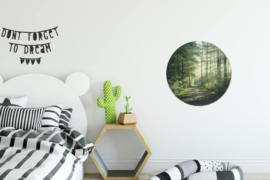 MuchoWow Wandbild Rund Wanddeko Deko Wohnzimmer Bilder 30x30 cm Wald - Licht - Weg 30L x 30B cm, 30L