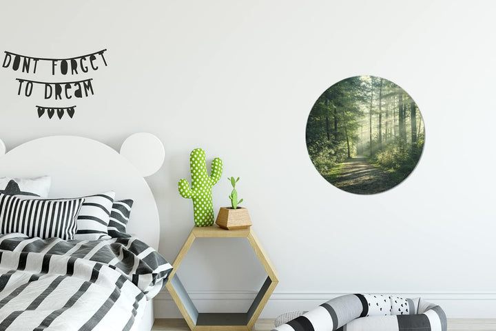 MuchoWow Wandbild Rund Wanddeko Deko Wohnzimmer Bilder 30x30 cm Wald - Licht - Weg 30L x 30B cm, 30L