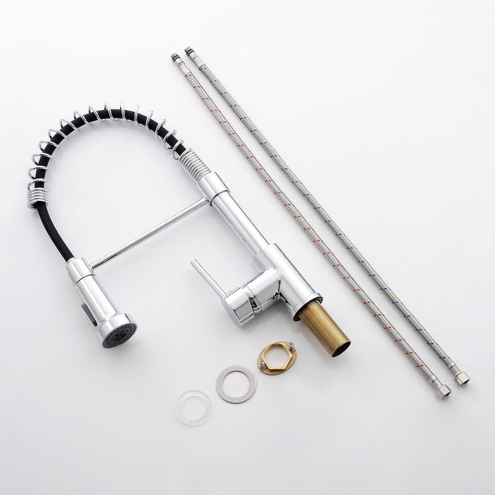 TIMACO Küchenarmatur Chrom Wasserhahn Küche mit Spiralfeder, 360°Schwenkbare Spültischarmaturen mit