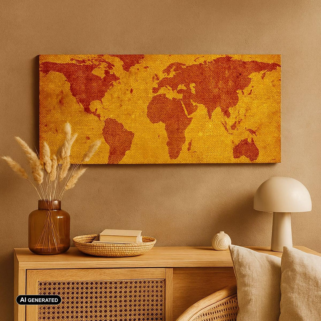 ARTTOR Wandbilder Dekoration Wohnzimmer Alte Karte Kontinente Reisen Welt Bilder auf Leinwand 120x50