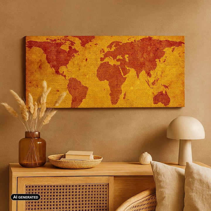 ARTTOR Wandbilder Dekoration Wohnzimmer Alte Karte Kontinente Reisen Welt Bilder auf Leinwand 120x50