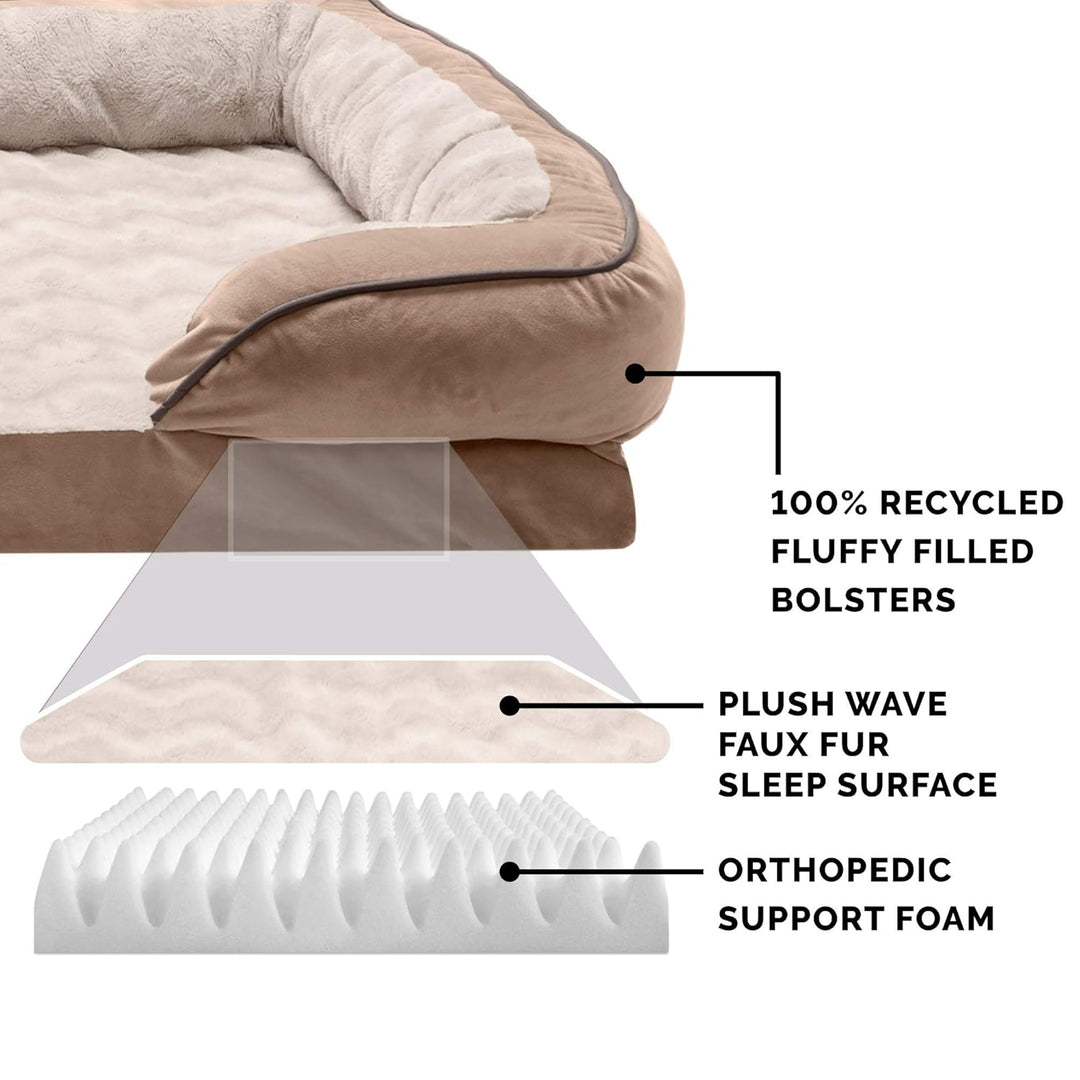 FurHaven Large Memory Foam Dog Bed Perfect Comfort Plush & Velvet Waves Sofa-Style w/Removable Washa