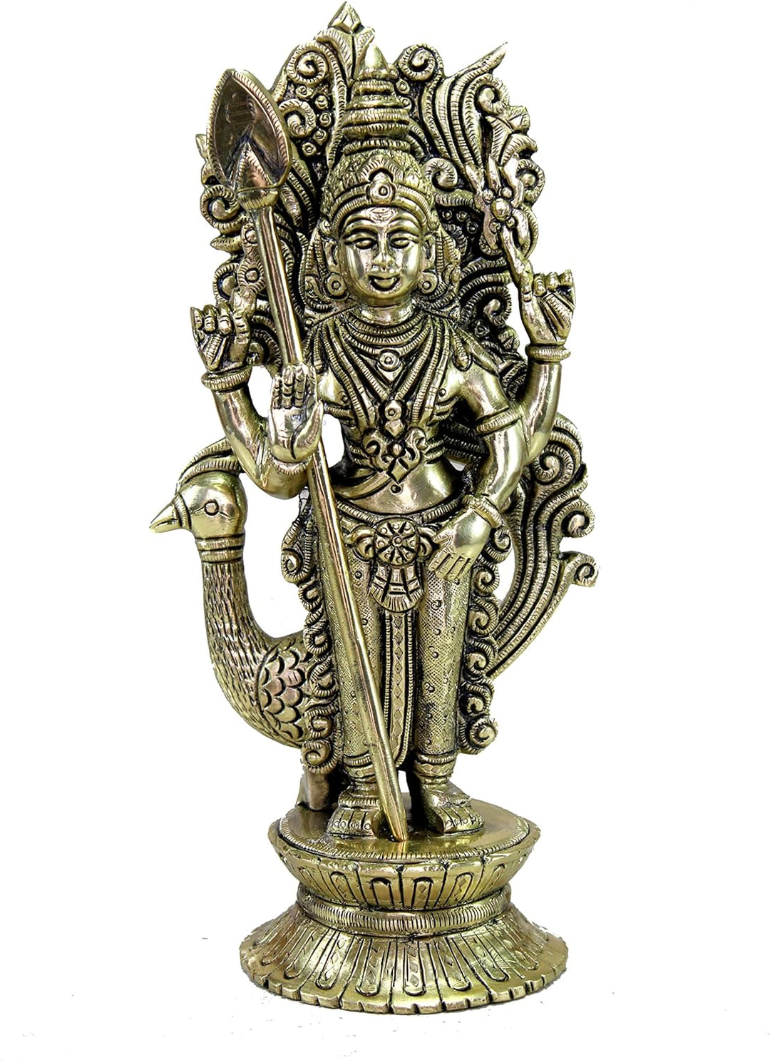 eSplanade Skulptur Lord Karthikeya Karthik Subramanya Murugan Murti Idol aus Messing, Höhe 24,8 cm