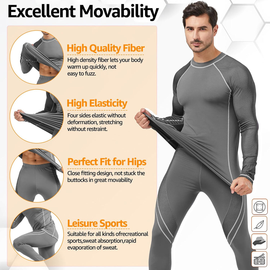 UNIQUEBELLA Thermo Unterwäsche Set, Funktionswäsche Herren Skiunterwäsche Winter Suit Ski Thermo-Unt
