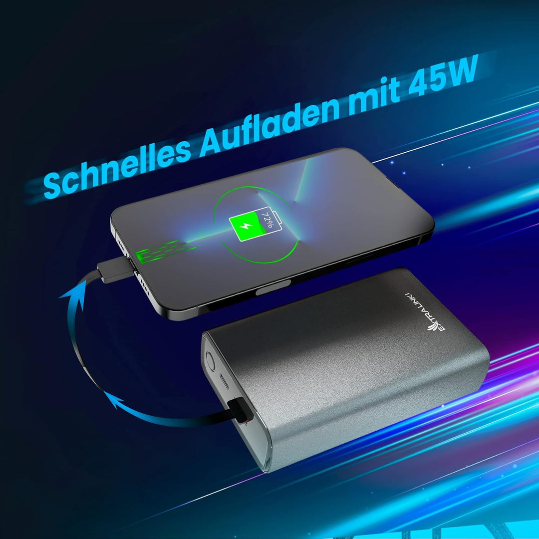 Powerbank 20000mAh Powerbank Schnellladefunktion bis zu 45W PD Power Bank USB C 20000mAh Robustes Ge