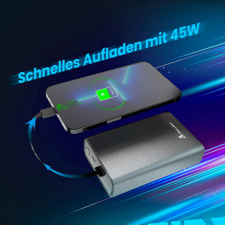 Powerbank 20000mAh Powerbank Schnellladefunktion bis zu 45W PD Power Bank USB C 20000mAh Robustes Ge